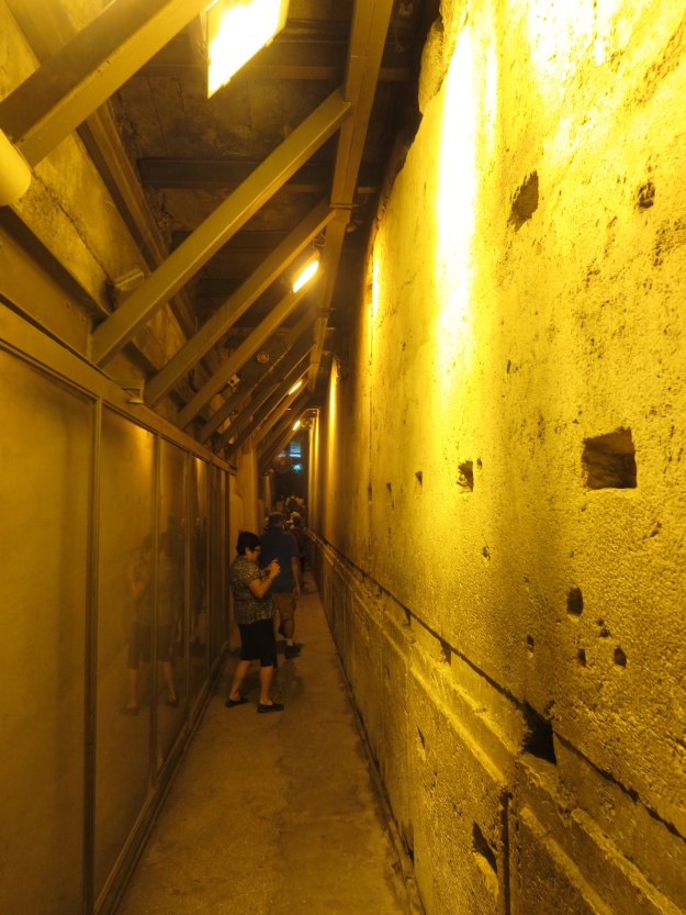 Here is a view along the excavated alleyway that runs along side the foundation walls of the Western Wall.  The stones which form the wall are massive, some of them weighing tons, needed to support the weight of the platform above on which the Temple and other buildings stood.  