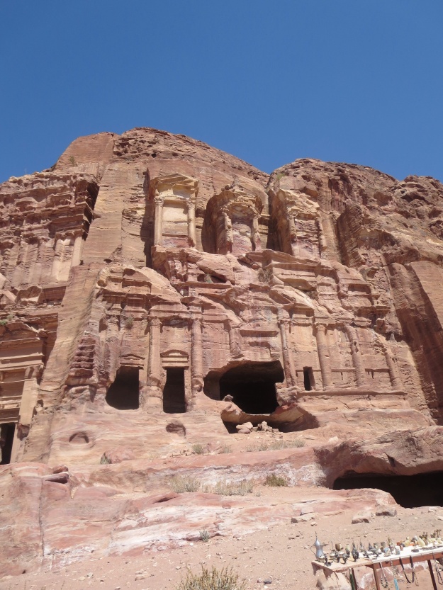 The Royal Tombs carved in the rock walls in Petra